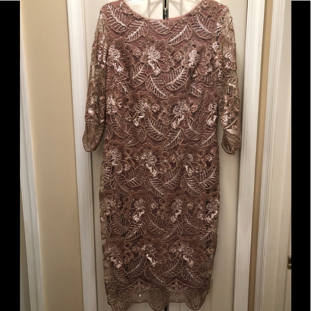 BHLDN Rose Gold Sequin Lace Long Sleeve Dress